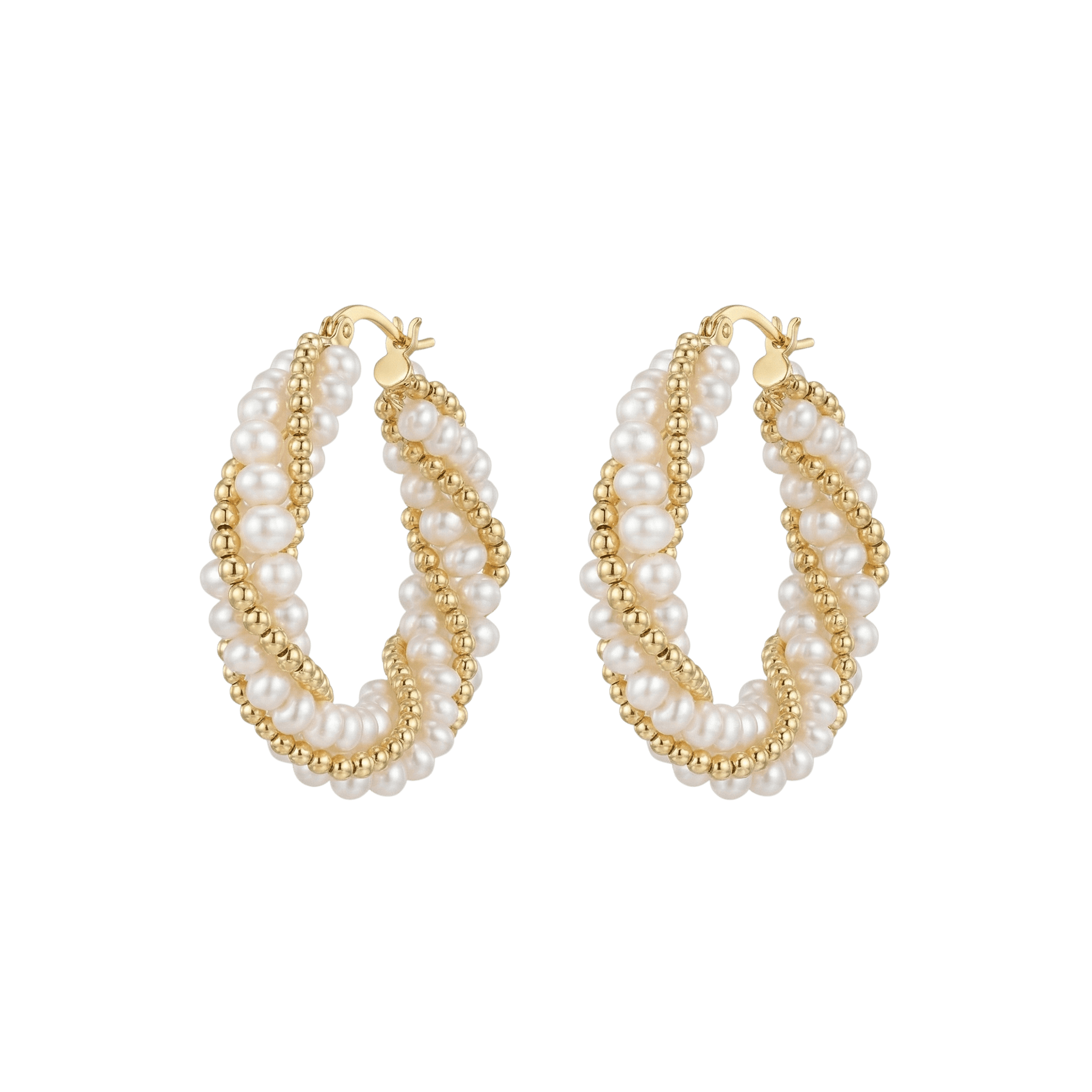 14K Filled Gold Natural Freshwater Pearl Circle Hoop Earrings