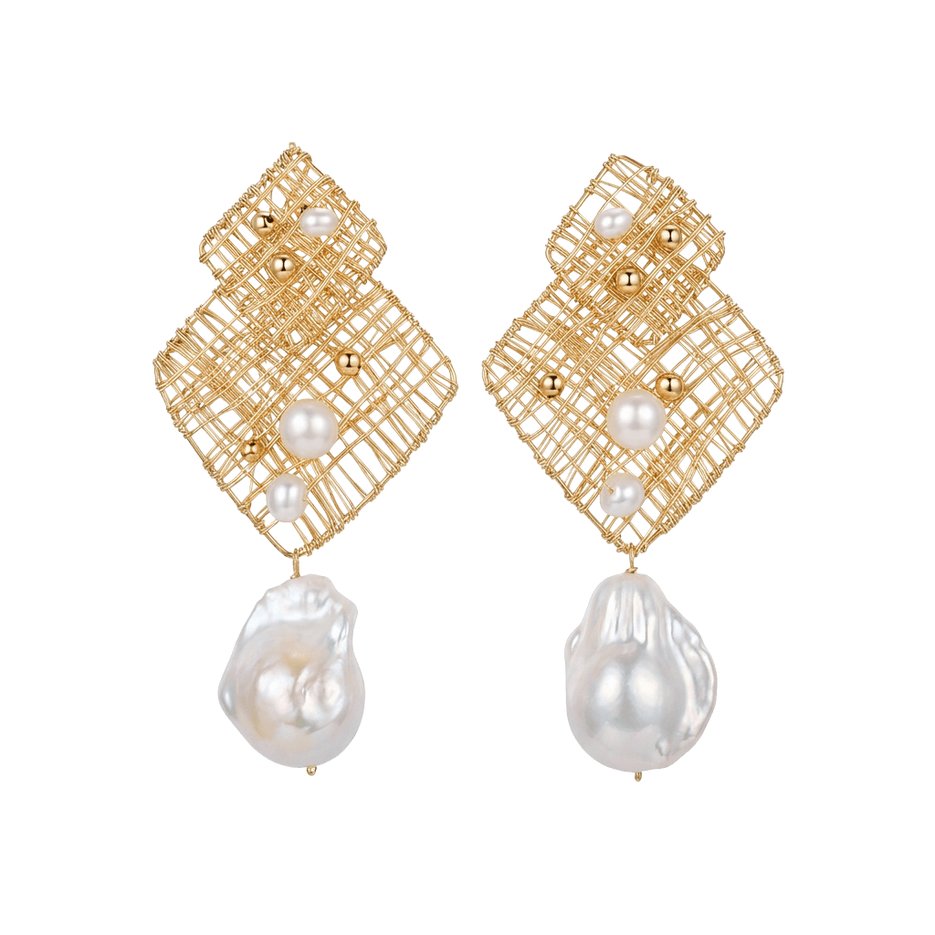 14K Filled Gold Freshwater White Baroque Pearl Drop Earrings
